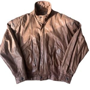 🏍️ Adventure Bound Camel Distressed Leather Tactical Style Jacket LG Long